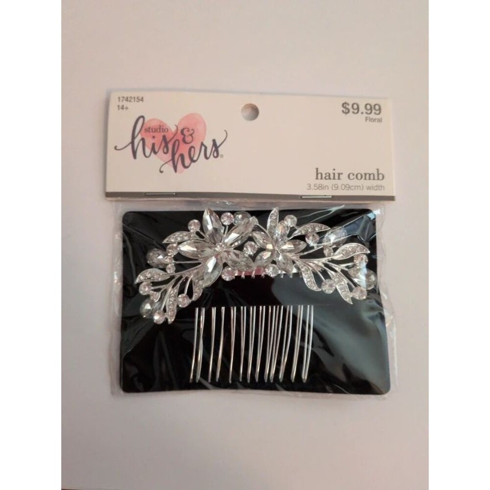 His & hers studios silver floral rhinestone hair comb